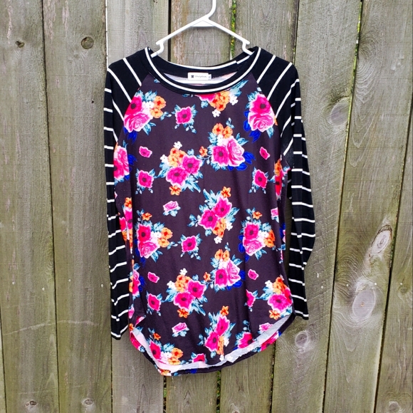 Very Ann Tops - Very Ann floral stripe long sleeve t-shirt